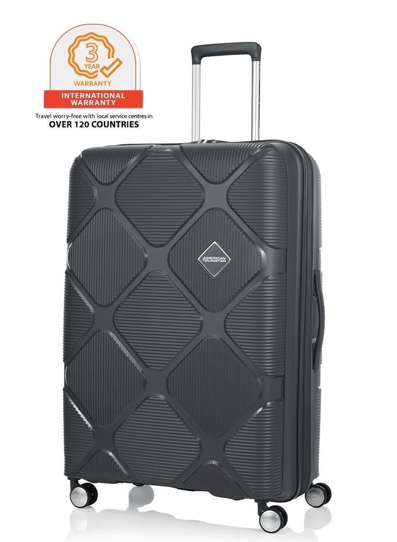 AMERICAN TOURISTER Instagon Suitcase, Check-In Size 81 cm / 30 inch, 4 Double Wheels, Hard Top, Polypropylene, Dark Grey|DuoSaf™ Security Zipper|TSA 008 Lock|Optimov™ Shock Absorbing Wheels|Expandable - 3 Years International Warranty - Image 1